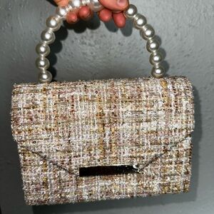 INC International Concepts Tweed Mini Bag with Pearl Handle